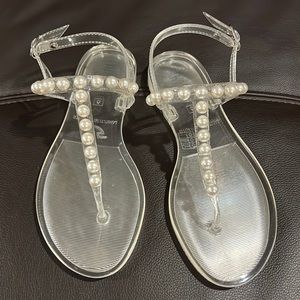 STUART WEITZMAN Clear Jelly Sandals w/ faux Pearls